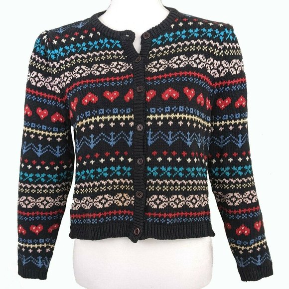 VTG Jayson Younger 100% Cotton Knit Nordic Pattern Women's LG Cardigan Sweater - Picture 1 of 7